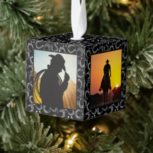 Rustic Farmhouse Cowboy Horse Pet 4 Photo For Men Cube Ornament