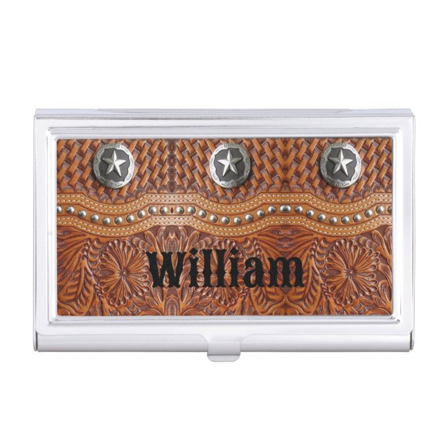 Rustic Farmhouse Cowboy Western Country Pattern  Business Card Case (Front)