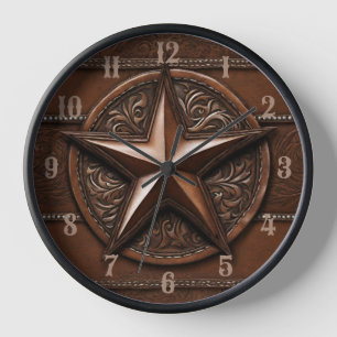 Rustic Farmhouse Cowboy Western Country Texas Star Clock