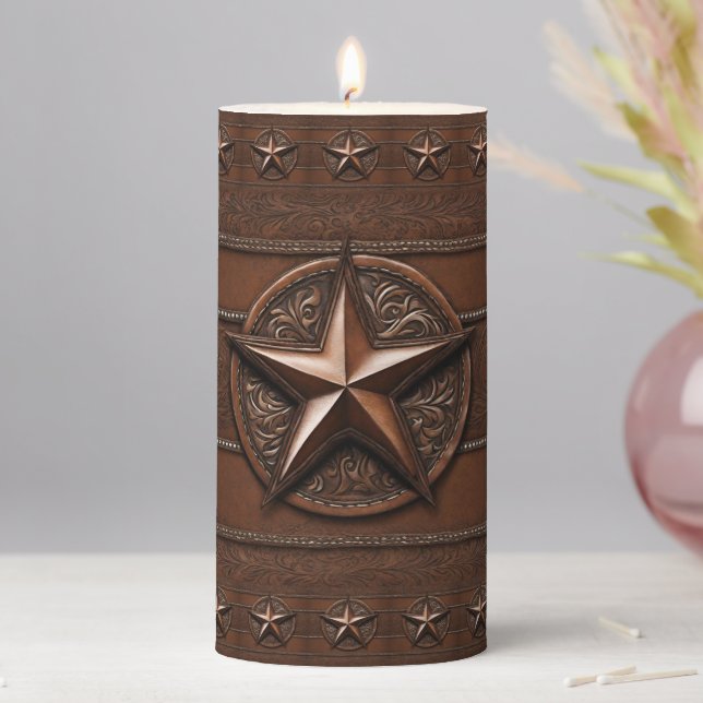 Rustic Farmhouse Cowboy Western Country Texas Star Pillar Candle (In Situ)
