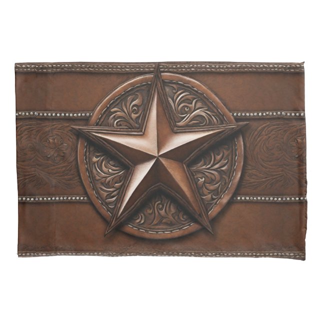 Rustic Farmhouse Cowboy Western Country Texas Star Pillow Case (Front-Left)
