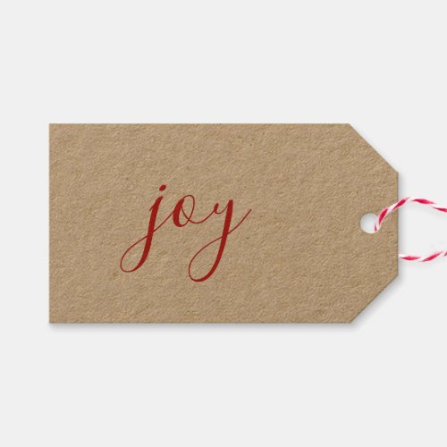 Rustic Farmhouse Craft Paper Joy Script Christmas Gift Tags