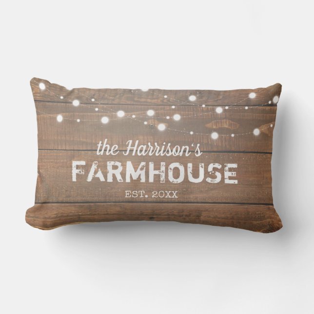 Rustic Farmhouse Custom Family Name Lumbar Pillow (Front)