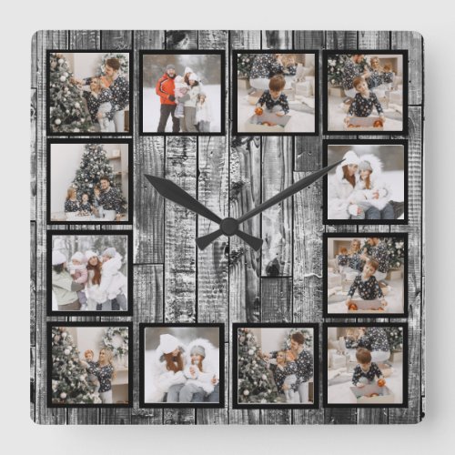Rustic Farmhouse Custom Photo Collage  Square Wall Clock