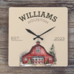 Rustic Farmhouse Custom Square Wall Clock<br><div class="desc">A rustic watercolor barn makes these custom clocks perfect for farmhouse and country homes. These make great Christmas,  housewarming or couples gifts.</div>
