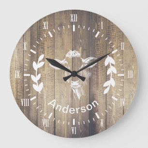 Rustic Farmhouse Dairy Farm Cow & Family Name Large Clock