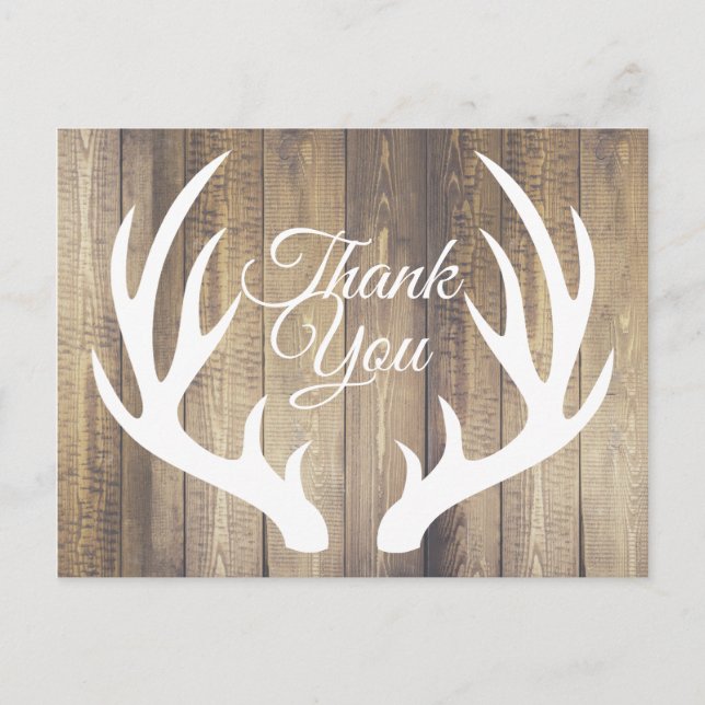 Rustic Farmhouse Deer Antlers Thank You Postcard (Front)
