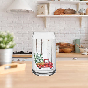 Rustic Farmhouse Distressed Wood Red Truck Can Gla Glass