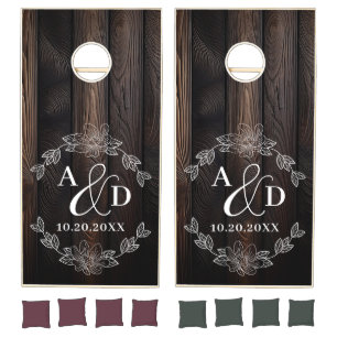 Rustic Farmhouse Dual Monogram Wedding Cornhole Set