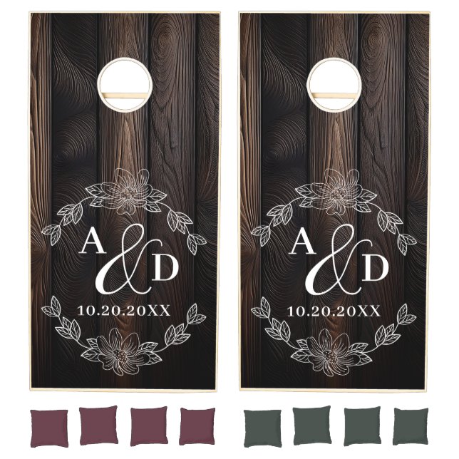 Rustic Farmhouse Dual Monogram Wedding Cornhole Set (Set)
