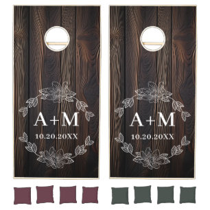 Rustic Farmhouse Dual Monogram Wedding Cornhole Set