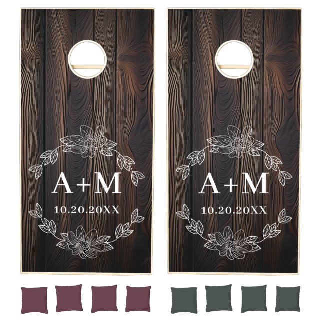 Rustic Farmhouse Dual Monogram Wedding Cornhole Set (Set)