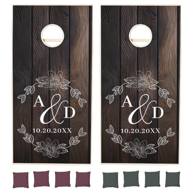 Rustic Farmhouse Dual Monogram Wedding Cornhole Set (Set)