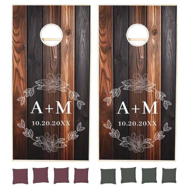 Rustic Farmhouse Dual Monogram Wedding Cornhole Set (Set)