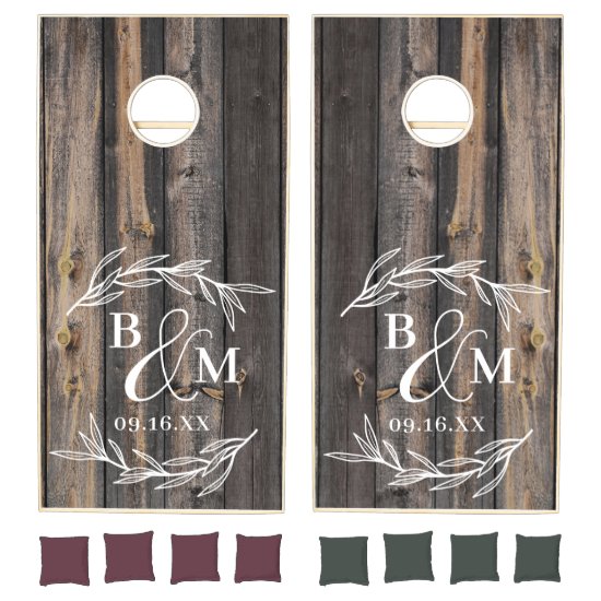 Rustic Farmhouse Dual Monogram Wedding Cornhole Set