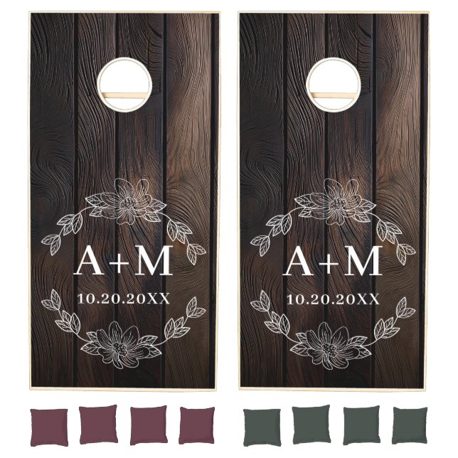 Rustic Farmhouse Dual Monogram Wedding Cornhole Set (Set)