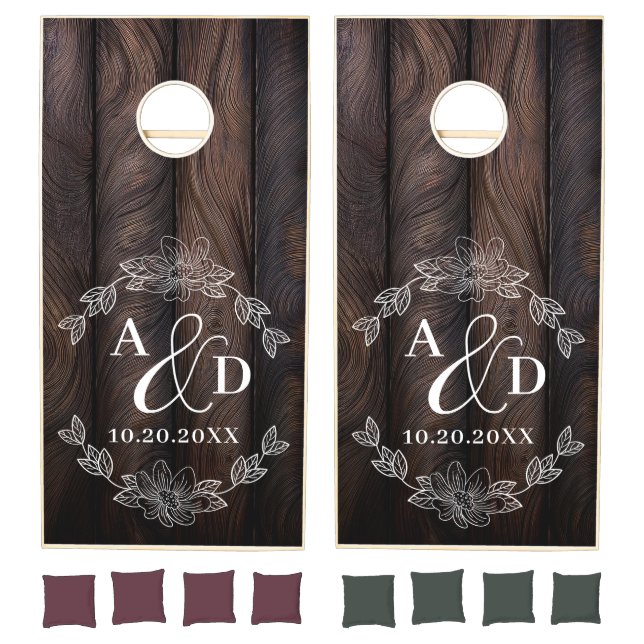 Rustic Farmhouse Dual Monogram Wedding Cornhole Set (Set)