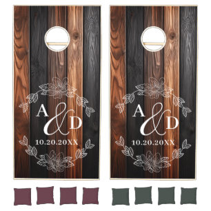 Rustic Farmhouse Dual Monogram Wedding Cornhole Set