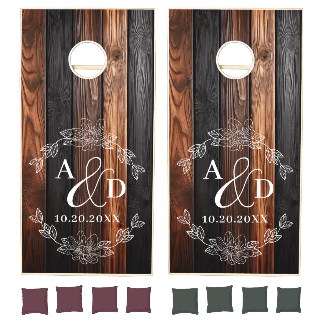 Rustic Farmhouse Dual Monogram Wedding Cornhole Set (Set)