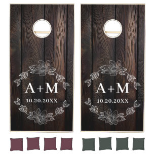 Rustic Farmhouse Dual Monogram Wedding Cornhole Set