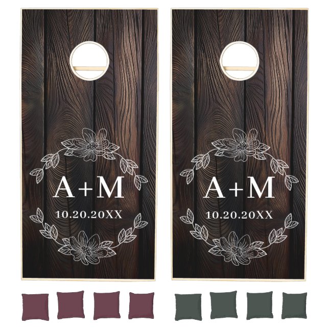 Rustic Farmhouse Dual Monogram Wedding Cornhole Set (Set)