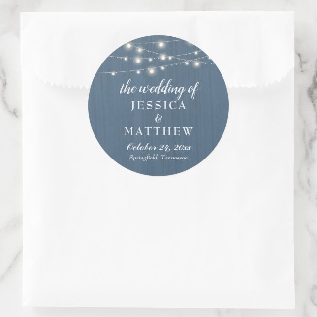 Rustic Farmhouse Dusty Blue Lights Classic Round Sticker (Bag)