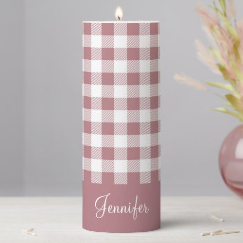 Rustic Farmhouse Dusty Rose Pink Custom Name Pillar Candle