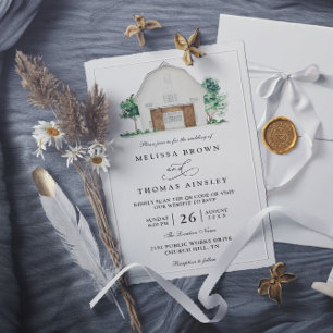 Rustic Farmhouse Elegant Barn QR Code Wedding Invitation