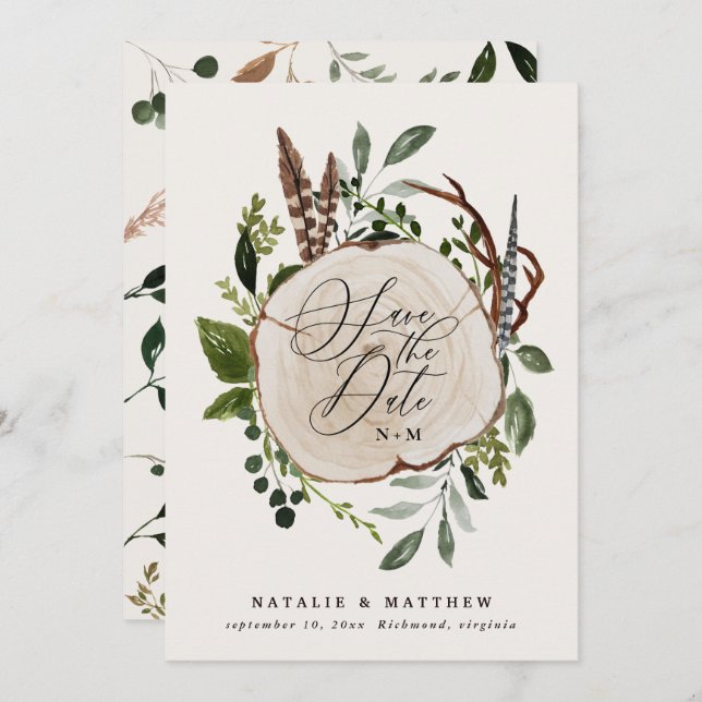 Rustic farmhouse elegant fall wedding save the date (Front/Back)