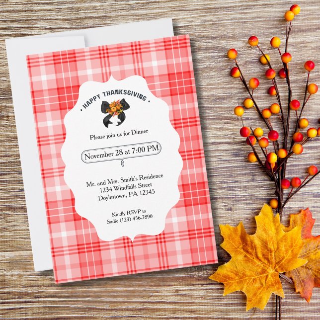 Rustic Farmhouse Fall Thanksgiving Party Plaid Invitation (Creator Uploaded)