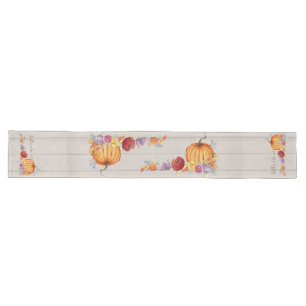 Rustic Farmhouse Fall Watercolor Pumpkin Harvest Long Table Runner