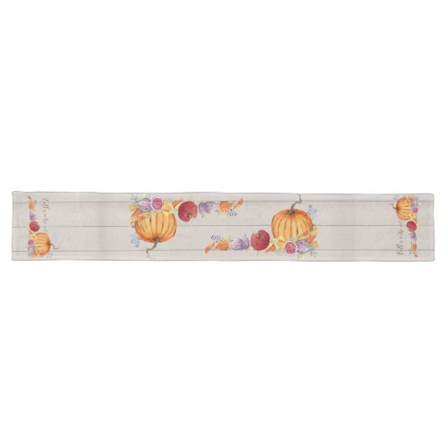 Rustic Farmhouse Fall  Watercolor Pumpkin Harvest Long Table Runner