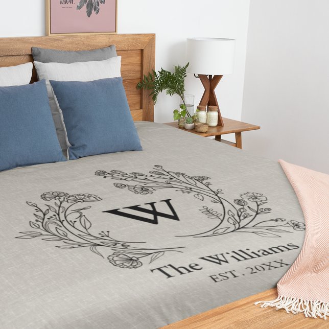 Rustic Farmhouse Family Botanical Monogram Beige Duvet Cover (Creator Uploaded)