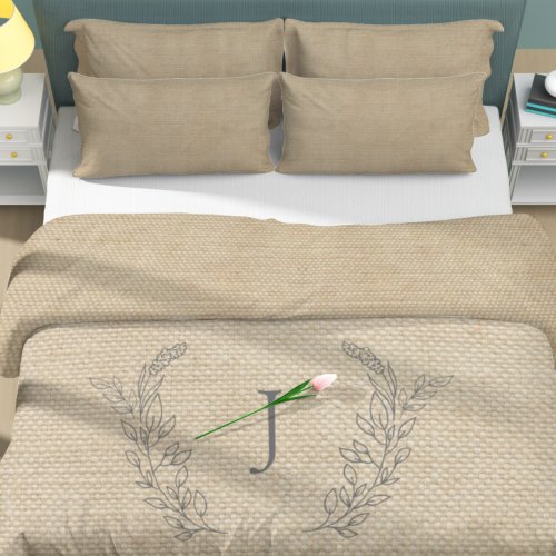 Rustic farmhouse family monogram beige burlap duvet cover