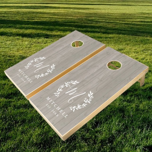 Rustic Farmhouse Family Monogram Name Wood  Cornhole Set (Creator Uploaded)