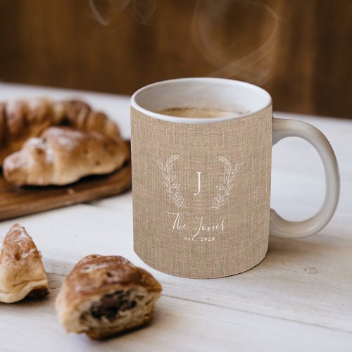 Rustic farmhouse family monogram personalized coffee mug