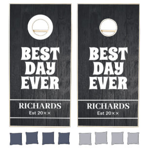 Rustic Farmhouse Family Name Black Wood Cornhole Set