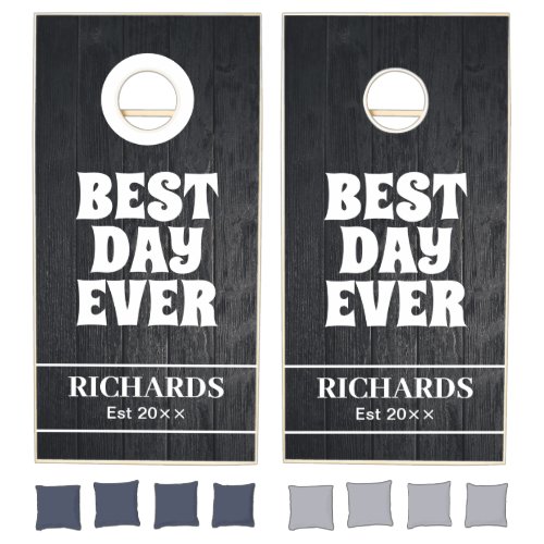 Rustic Farmhouse Family Name Black Wood Cornhole Set