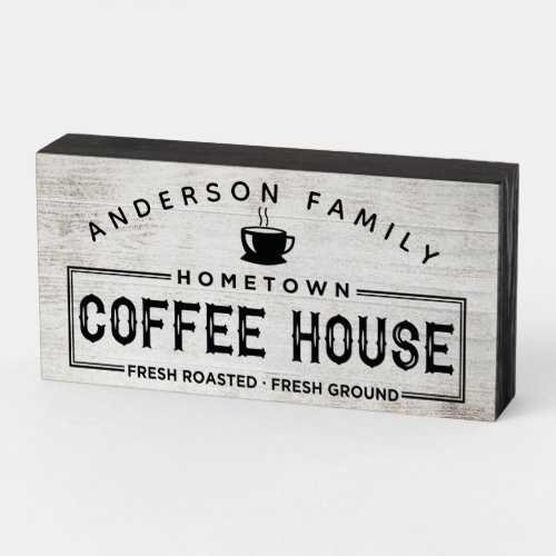 Rustic Farmhouse Family Name Hometown Coffee House Wooden Box Sign