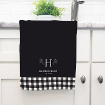 Rustic Farmhouse Family Name Monogram Kitchen Towel