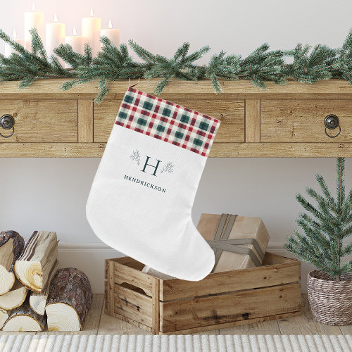 Rustic Farmhouse Family Name Monogram Large Christmas Stocking