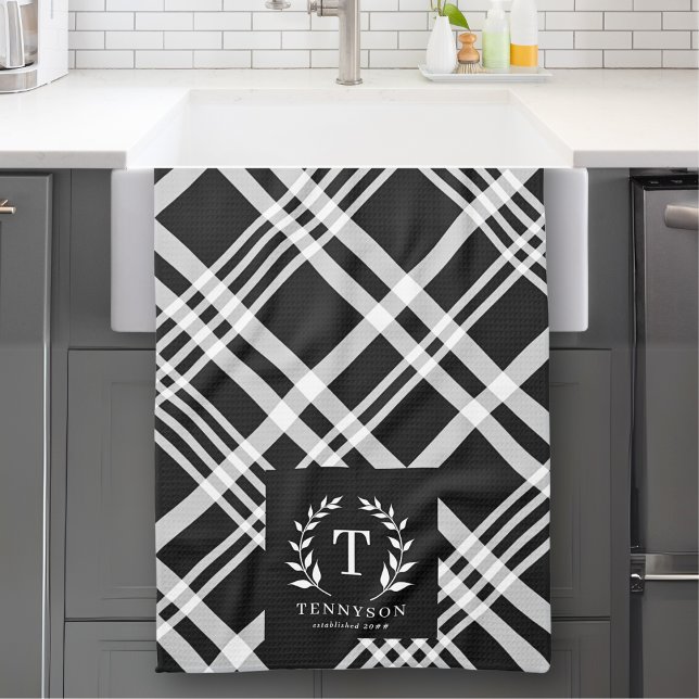 Rustic Farmhouse Family Name Monogram Wreath Kitchen Towel (Creator Uploaded)