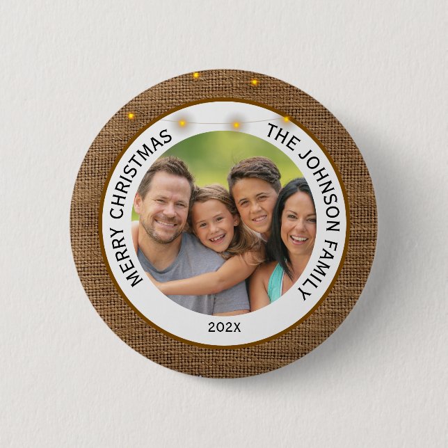 Rustic Farmhouse Family Photo Christmas  Button (Front)