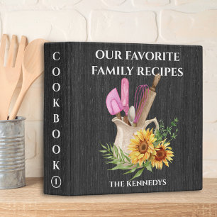 Rustic Farmhouse Family Recipe Cookbook Black Wood 3 Ring Binder