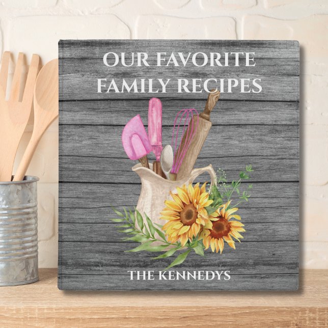 Rustic Farmhouse Family Recipe Cookbook Gray Wood 3 Ring Binder (Creator Uploaded)