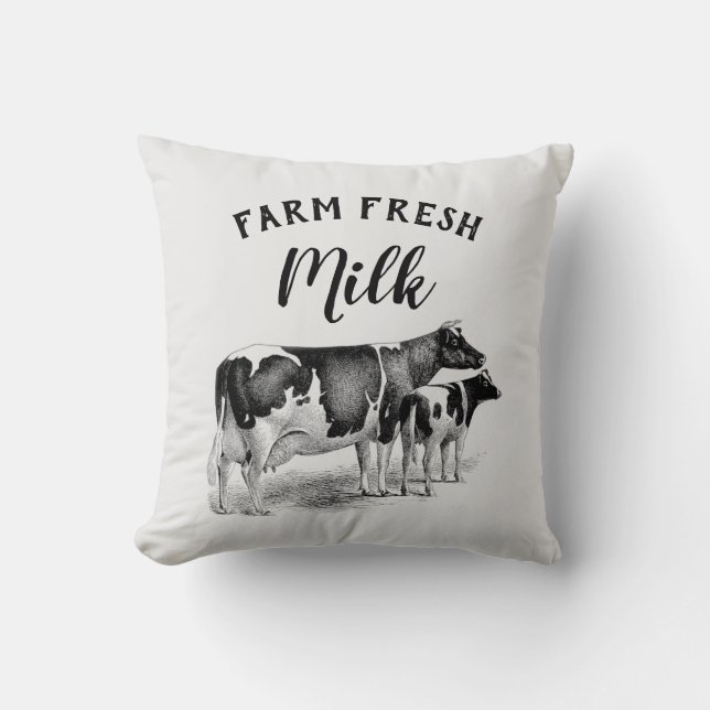 Rustic Farmhouse Farm Fresh Milk Cow Calf Throw Pillow (Front)