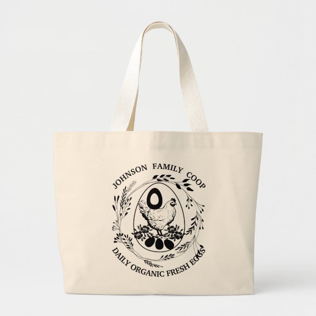 Rustic Farmhouse Farmer's Market Custom Chic Hen  Large Tote Bag (Front)