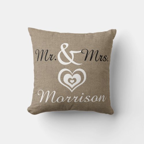 Rustic Farmhouse Faux Burlap Wedding Date Throw Pillow