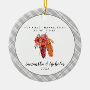 Rustic Farmhouse First Thanksgiving Mr. & Mrs. Ceramic Ornament