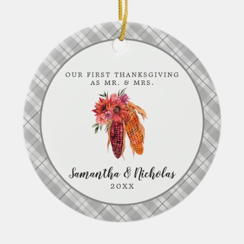 Rustic Farmhouse  First Thanksgiving Mr  Mrs Ceramic Ornament